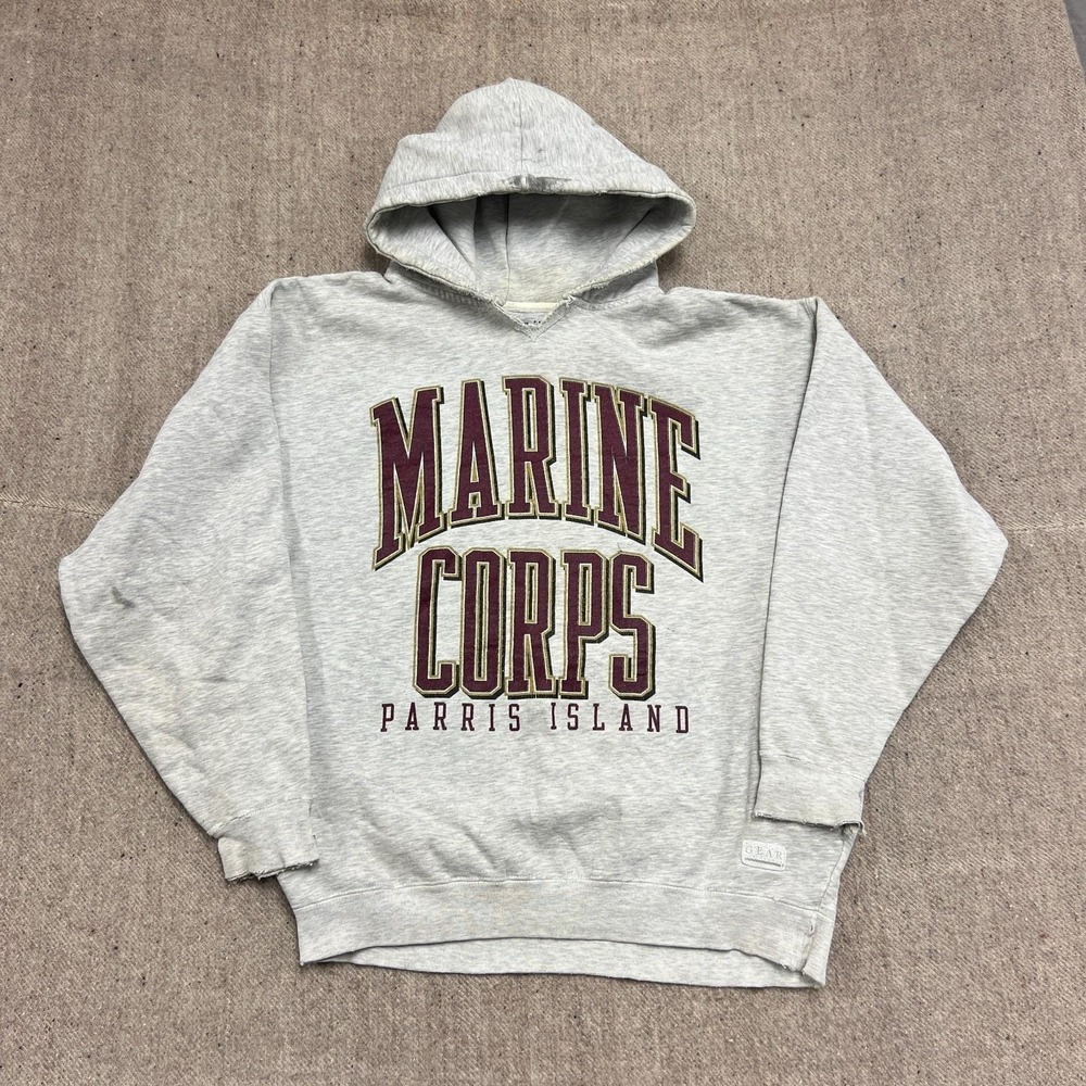 Vintage US Marine Corps Hoodie Mens Large Gray 1990s Parris Island